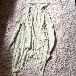 Open Knit Crotchet Boho Earthy Whimsical Hooded Cardigan Womens XL Minimalist